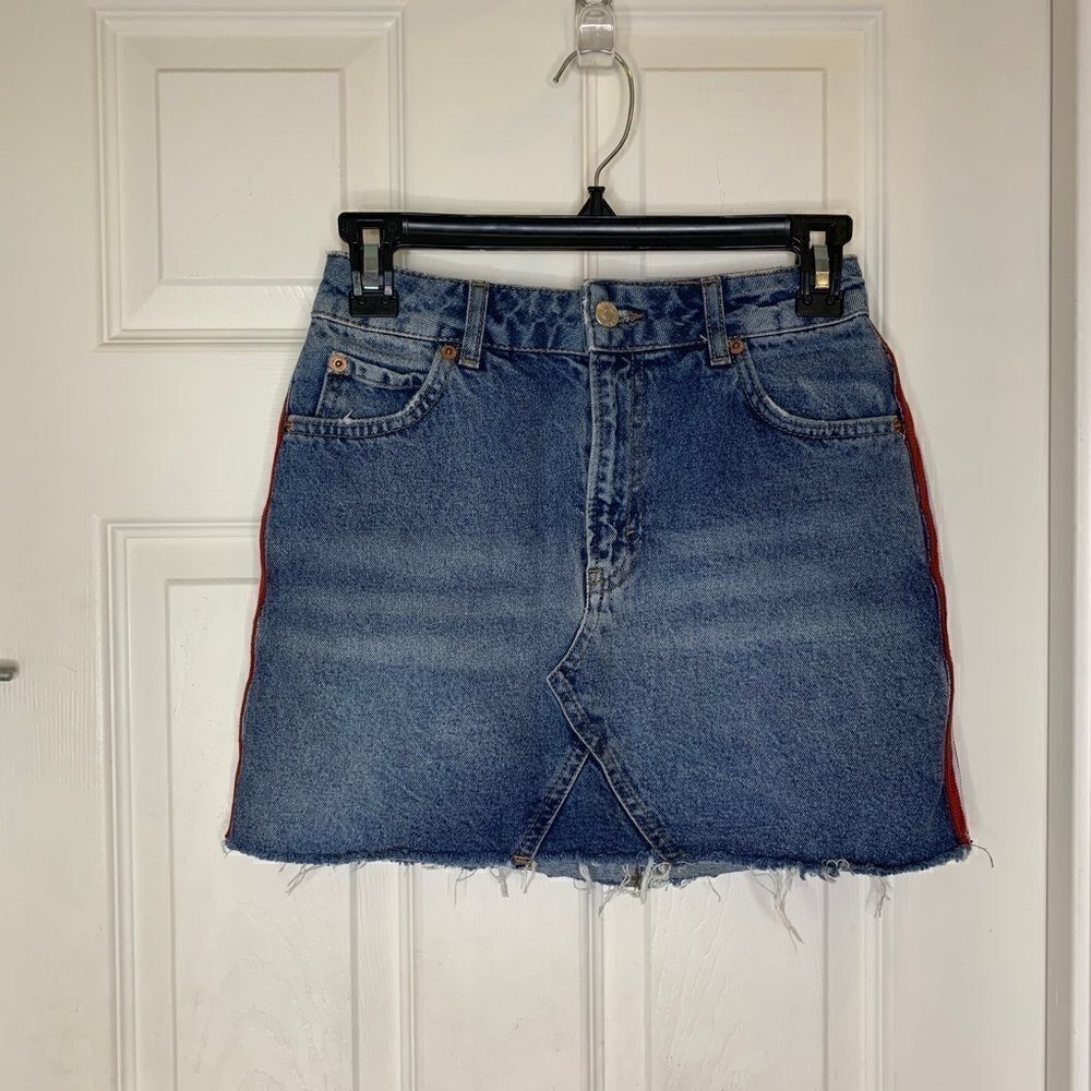 Topshop Raw Hem Jean Skirt Side Stripes